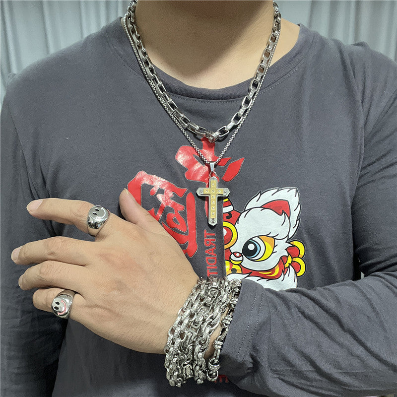 Personalized Retro Titanium Steel Cross Pendant Necklace for Trendy Men