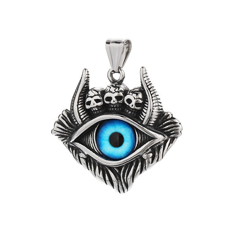 Punk Skull Pendant, Dark Satan Ground Crack Ghost Demon Eye Titanium Steel Necklace