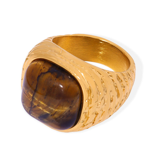 Golden Tiger's Eye Crystal Ring - Luxury Retro Jewelry