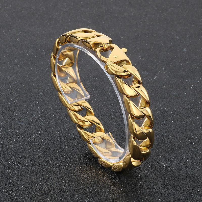 Retro Cuban Chain Titanium Steel Men Bracelet 15mm Classic