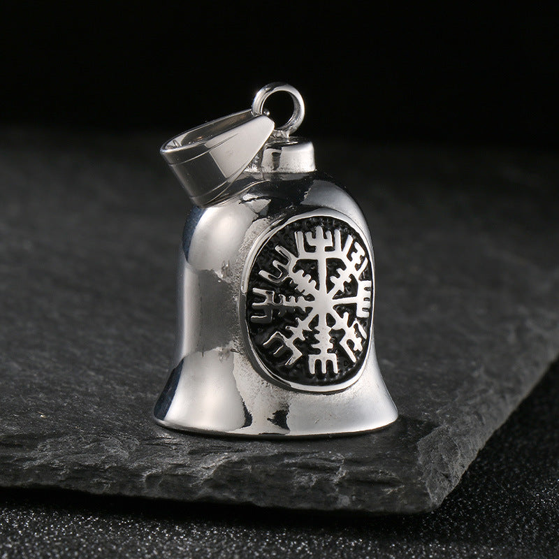 Viking Triangle Charm Locomotive Hanging Bells, Vintage Masonic Cross Angel Wings Bells Titanium Necklace