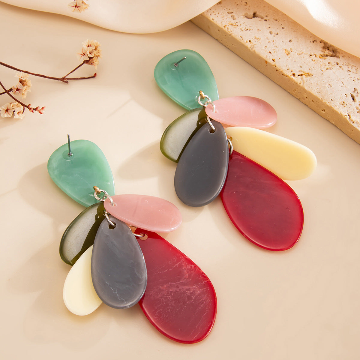 Planderful Vienna Verve Water Drop Color Splicing Earrings For Women Geometric Leaf Fringe Statement Jewelry