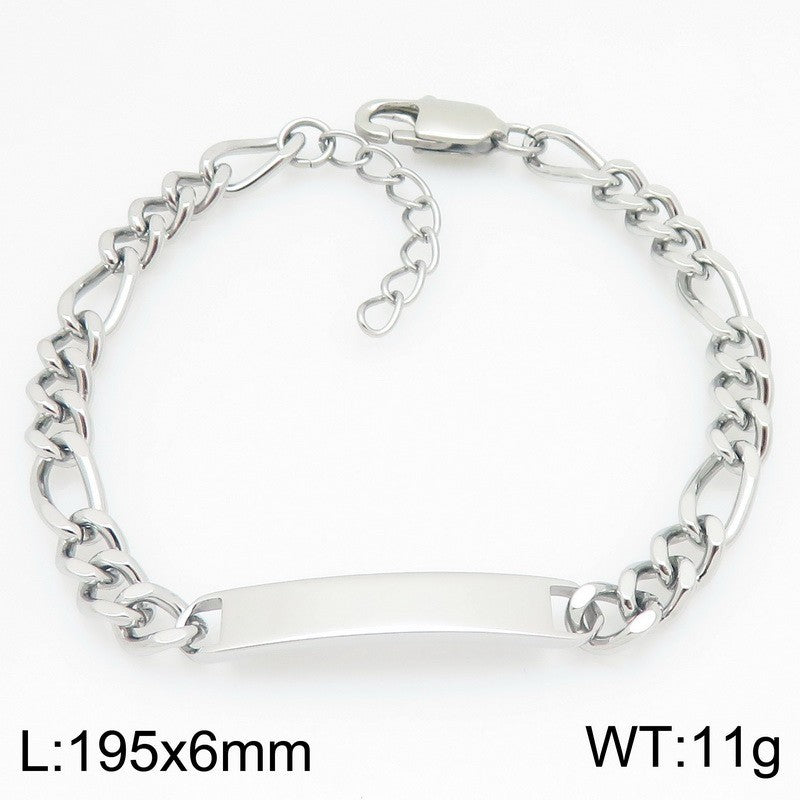 Engravable Curved Bar Bracelet – Layered Cuban Chain Titanium Steel Men's Bracelet