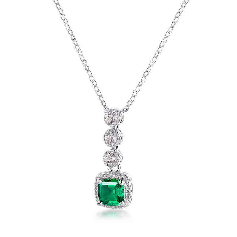 S925 Sterling Silver Lab-Grown Gemstone Retro Pendant Vintage-Inspired Necklace