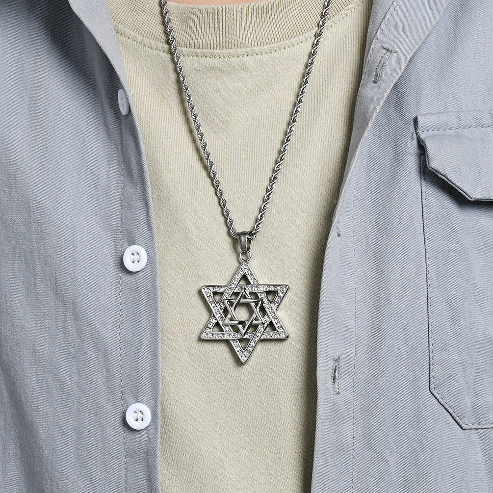 Stainless Steel Zircon Gold-Plated Star of David Necklace