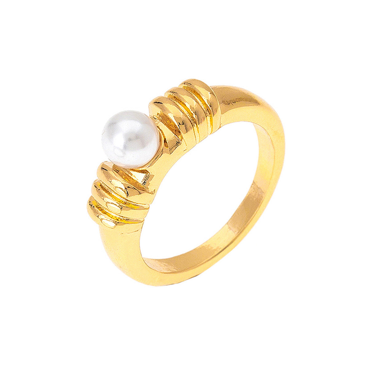 Stylish Metal Texture Pearl Inlaid Women's Ring by Planderful