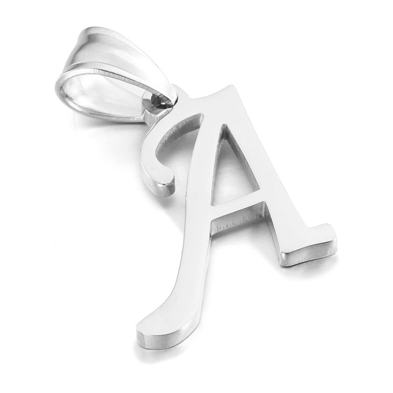 Men's And Women's Letter Pendants, Stainless Steel Glossy 26-Letter Titanium Steel Necklace