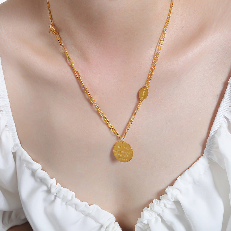 Stylish Geometric Titanium Steel Necklace with Double-Layer Design