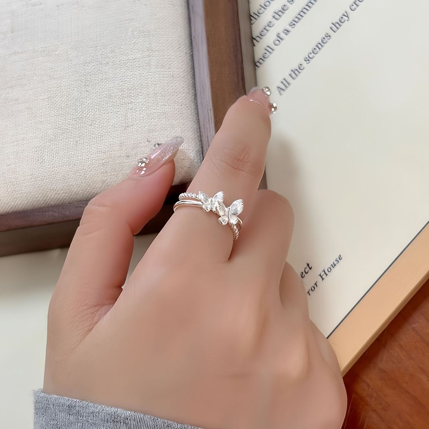 Planderful S925 Sterling Silver Butterfly Ring For Women Adjustable Versatile Personalized Gift