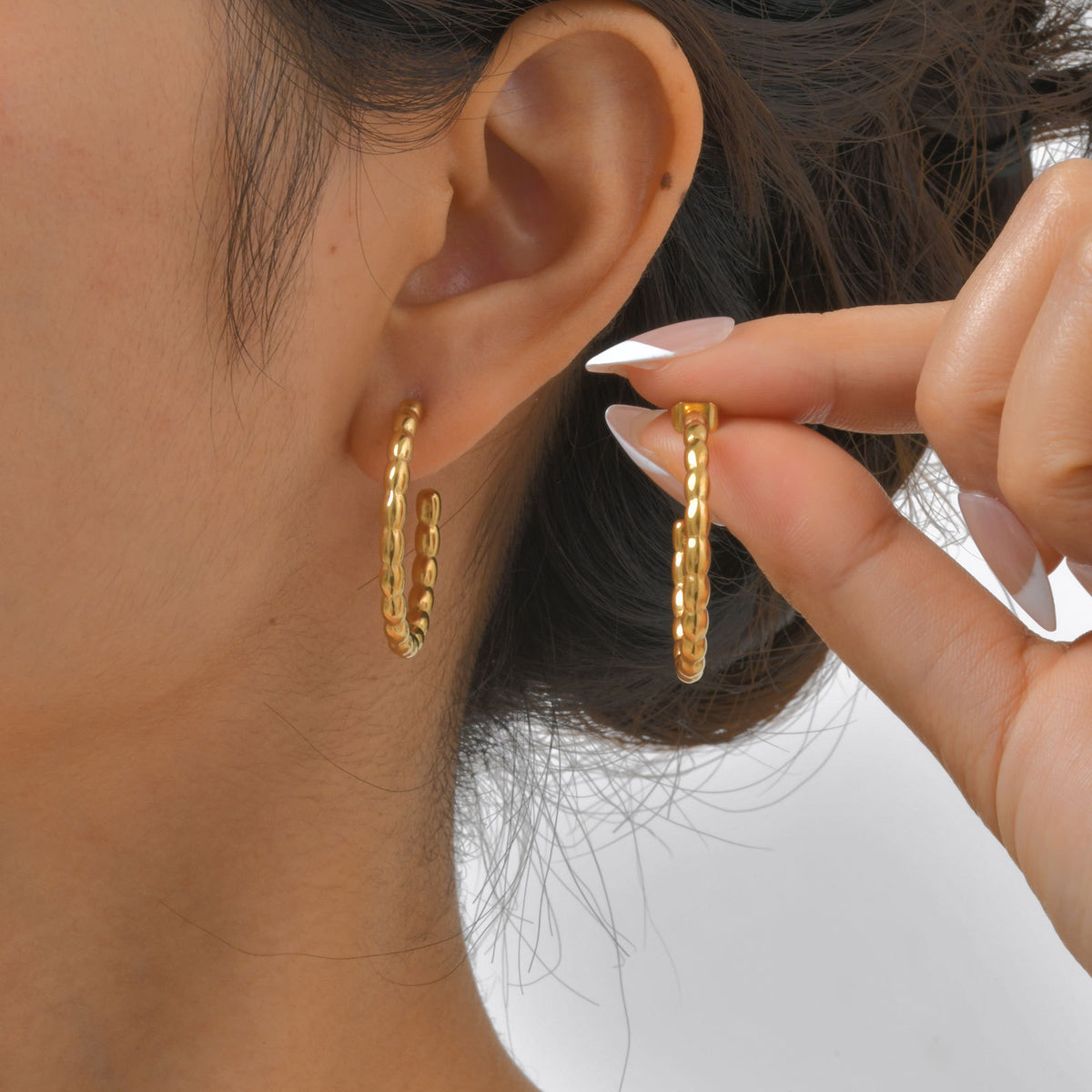 Gold-Tone Textured Open Hoop Earrings