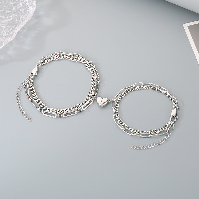 Magnetic Heart Couple Bracelet – Hip-Hop Stainless Steel