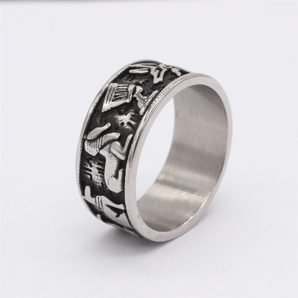 Horus Eye Anubis Cross Titanium Ring for Unisex Protection Everyday Genie by Planderful