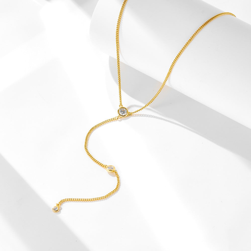 S925 Silver Y-Shaped Zircon Fringed Chain Necklace High-End Clavicle