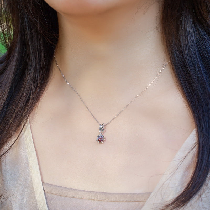 S925 Sterling Silver Lab-Grown Alexandrite Flower Necklace