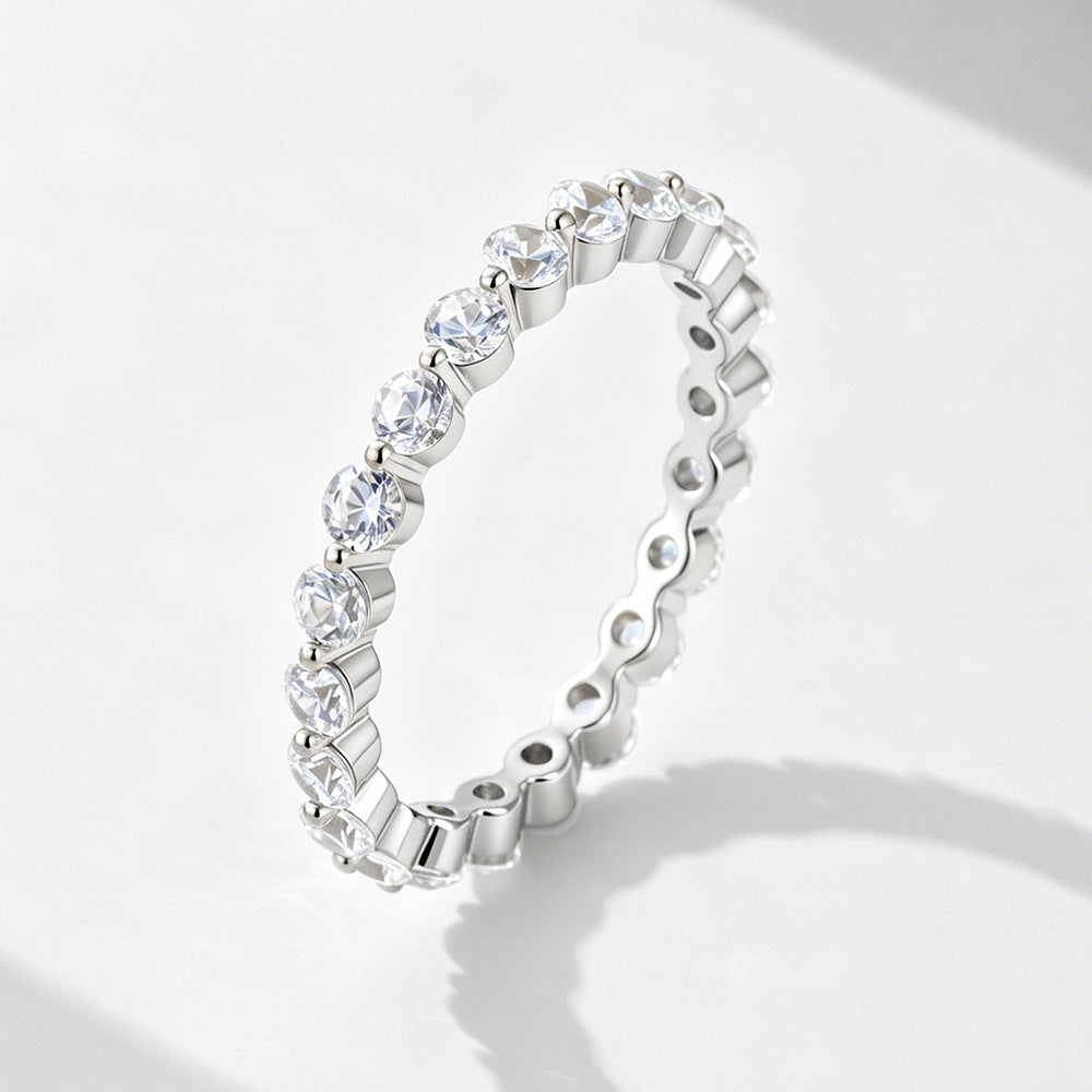 S925 Sterling Silver Row Zircon Ring 2.5mm Zircon Full Zircon Ring