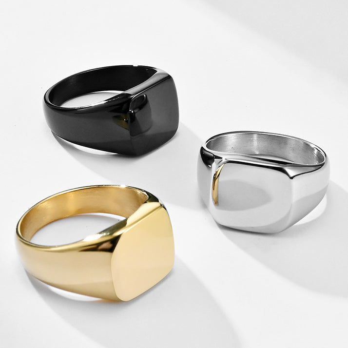 Planderful Stainless Steel Signet Ring For Men Glossy Square Geometric Design Durable Everyday Jewelry
