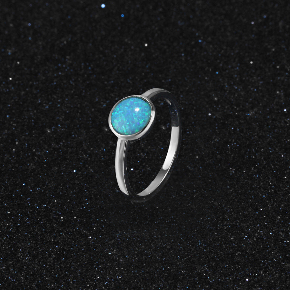 Planderful Jewelry Opal Ring In Sterling Silver With Blue Oval Opal For Everyday Elegance