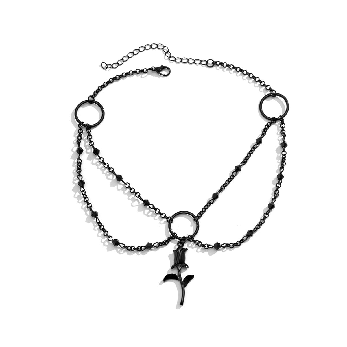 Planderful Gothic Choker Necklace With Imitation Crystal Rose Fringe For Alternative Fashion Lovers