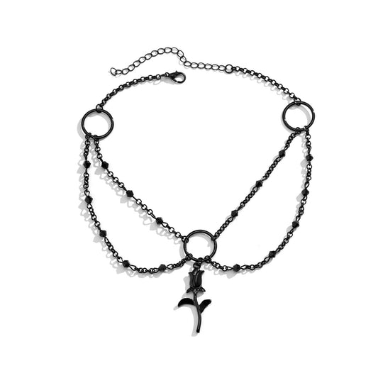 Planderful Gothic Choker Necklace With Imitation Crystal Rose Fringe For Alternative Fashion Lovers