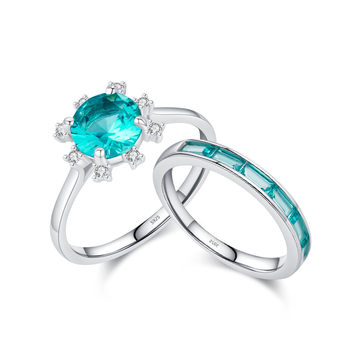 925 Sterling Silver Sunflower Floral Paraiba-Color Zircon Ring