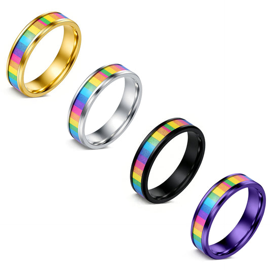 Planderful Everyday Genie Titanium Steel Ring Rainbow Color Unisex Couple Gift For Him And Her