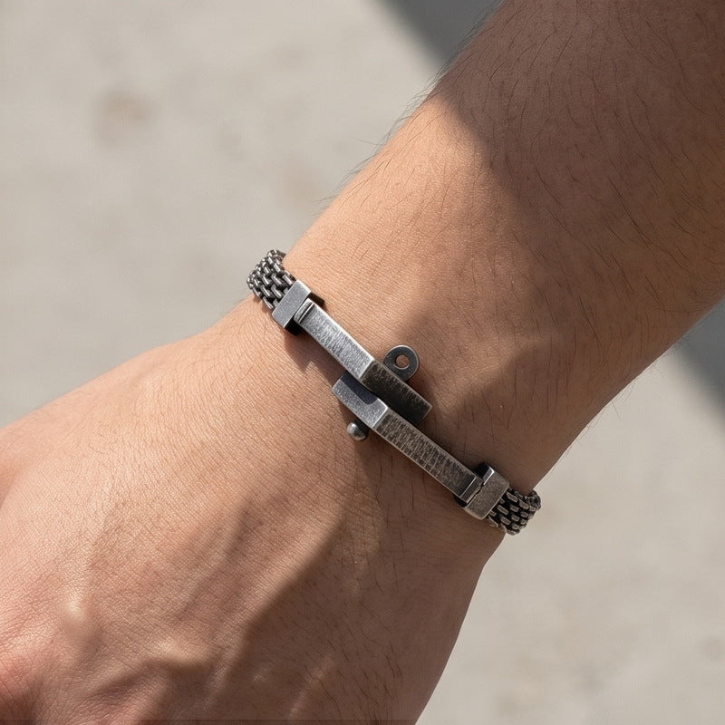 Style Irregular Curved Bar Bracelet Double-Layer Front & Back Chain Stainless
