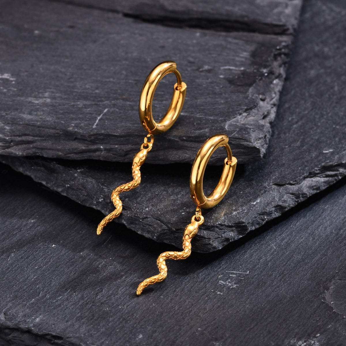 Gold-Tone Snake Charm Hoop Earring — Single