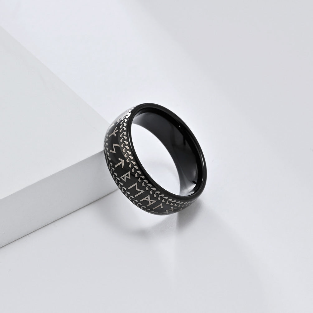 8Mm Curved Viking Character Tungsten Steel Ring for Men