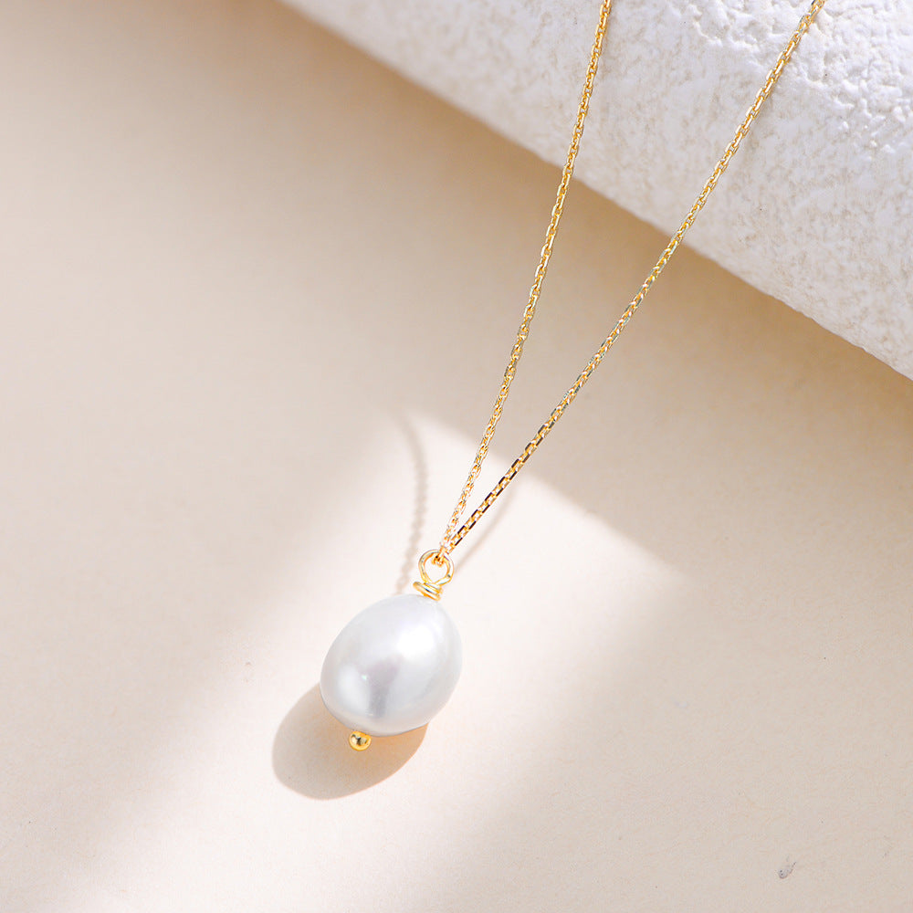 Planderful S925 Sterling Silver Pearl Necklace Natural Baroque Freshwater Pearls For Women Luxurious Collarbone Chain