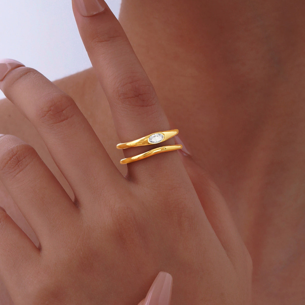 Stainless Steel Glossy White Zircon Open Gold Ring