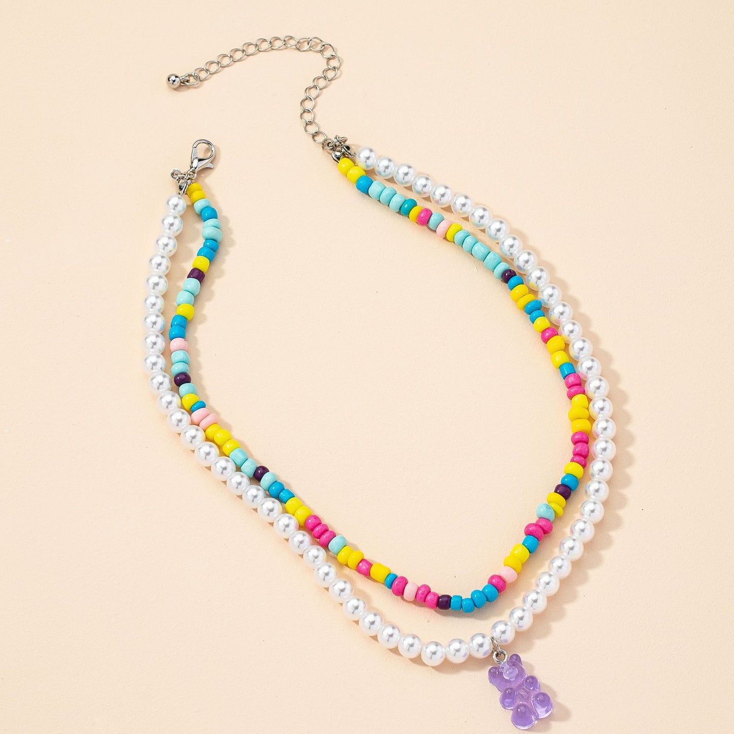 Double Beaded Bear Necklace for Fashionable Women from Europe and America