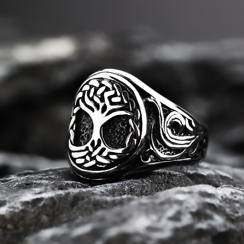 European And American Retro Stainless Steel Men's Ring Personalized Viking Tree Of Life Ring For Men