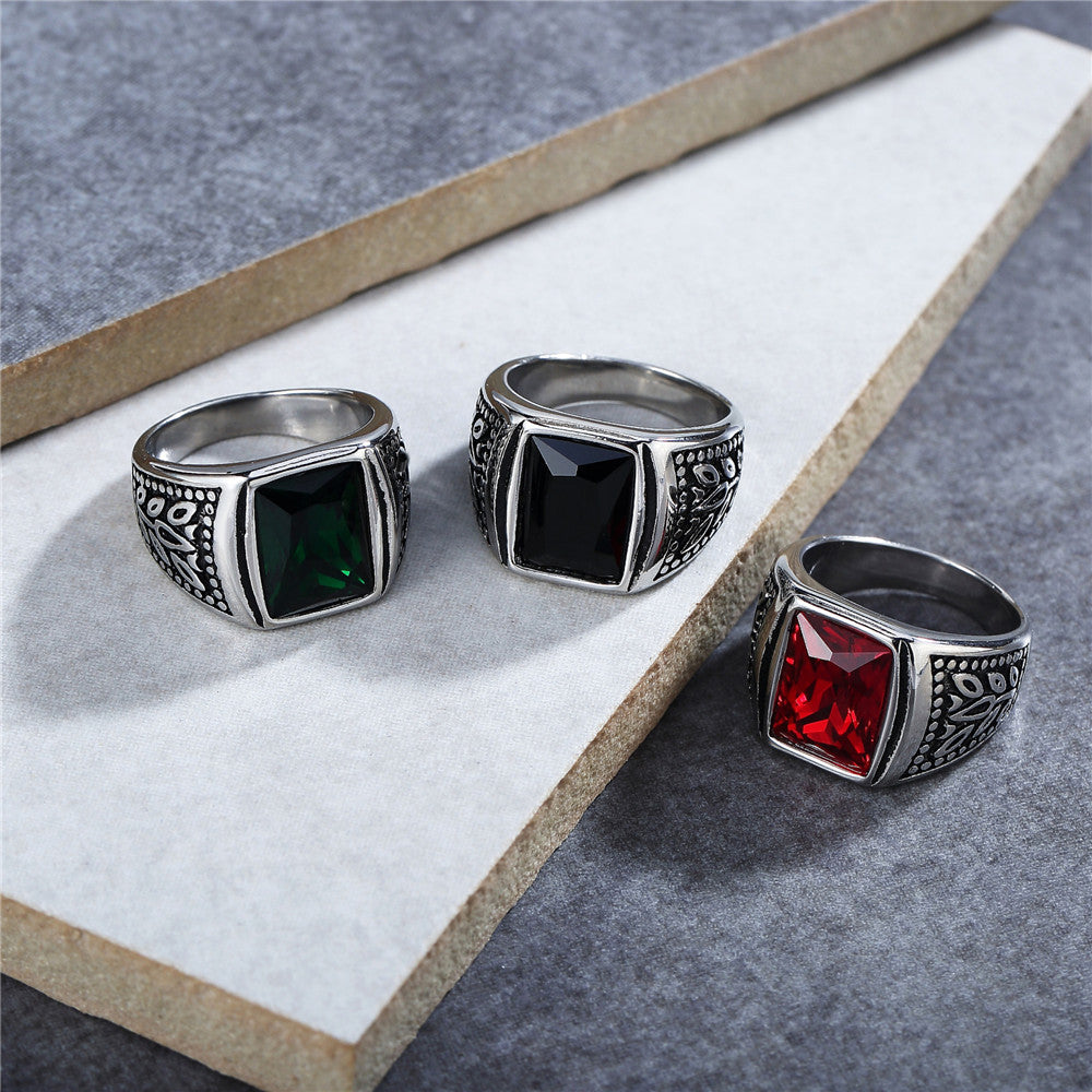 Planderful Zircon Titanium Steel Ring Unisex Retro European American Style Protection Statement Jewelry