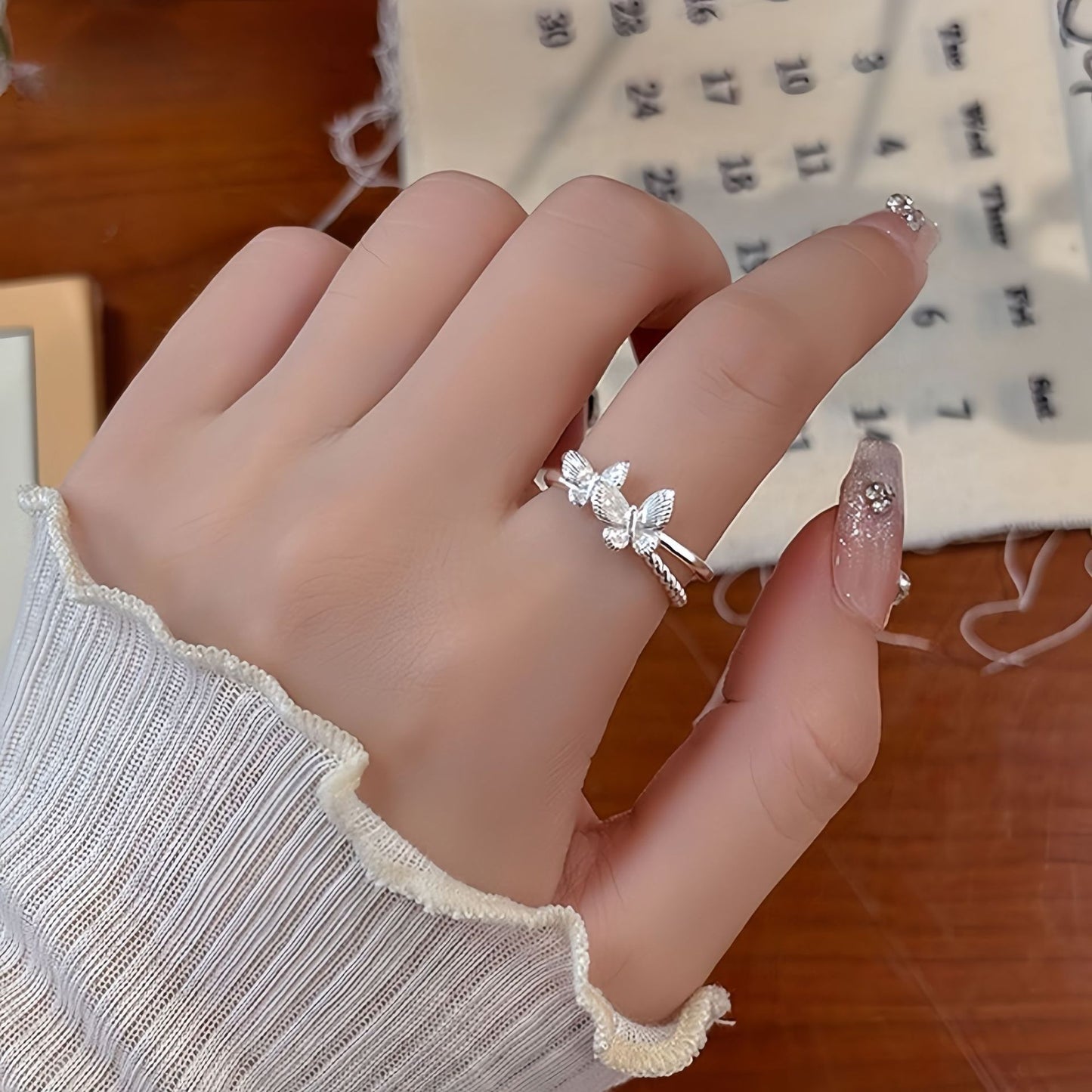 Planderful S925 Sterling Silver Butterfly Ring For Women Adjustable Versatile Personalized Gift