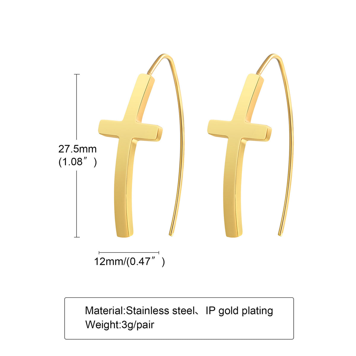 Cross Threader Drop Earrings — Gold or Silver