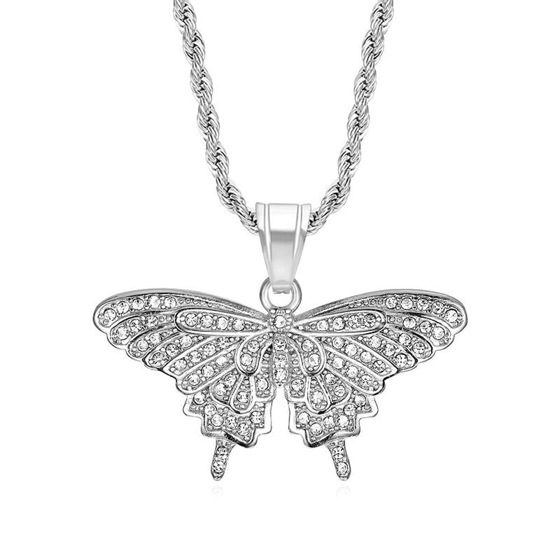 Rhinestone Necklace - Elegant Butterfly Pendant