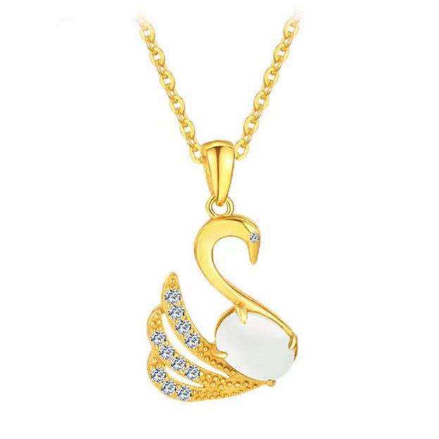 White Hetian Jade Swan Pendant — Chain Option