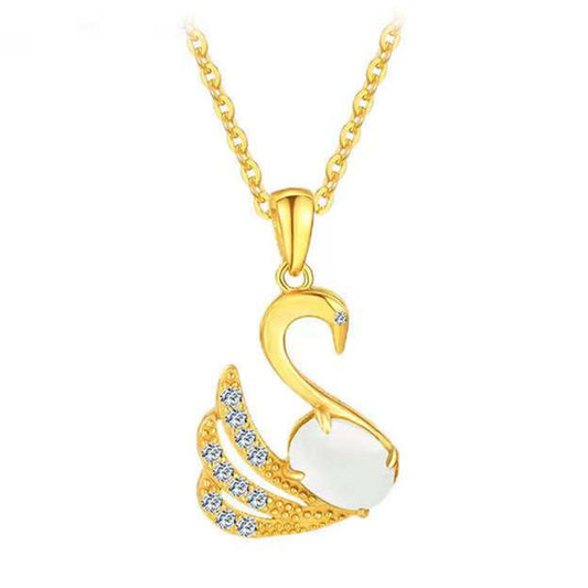 White Hetian Jade Swan Pendant — Chain Option