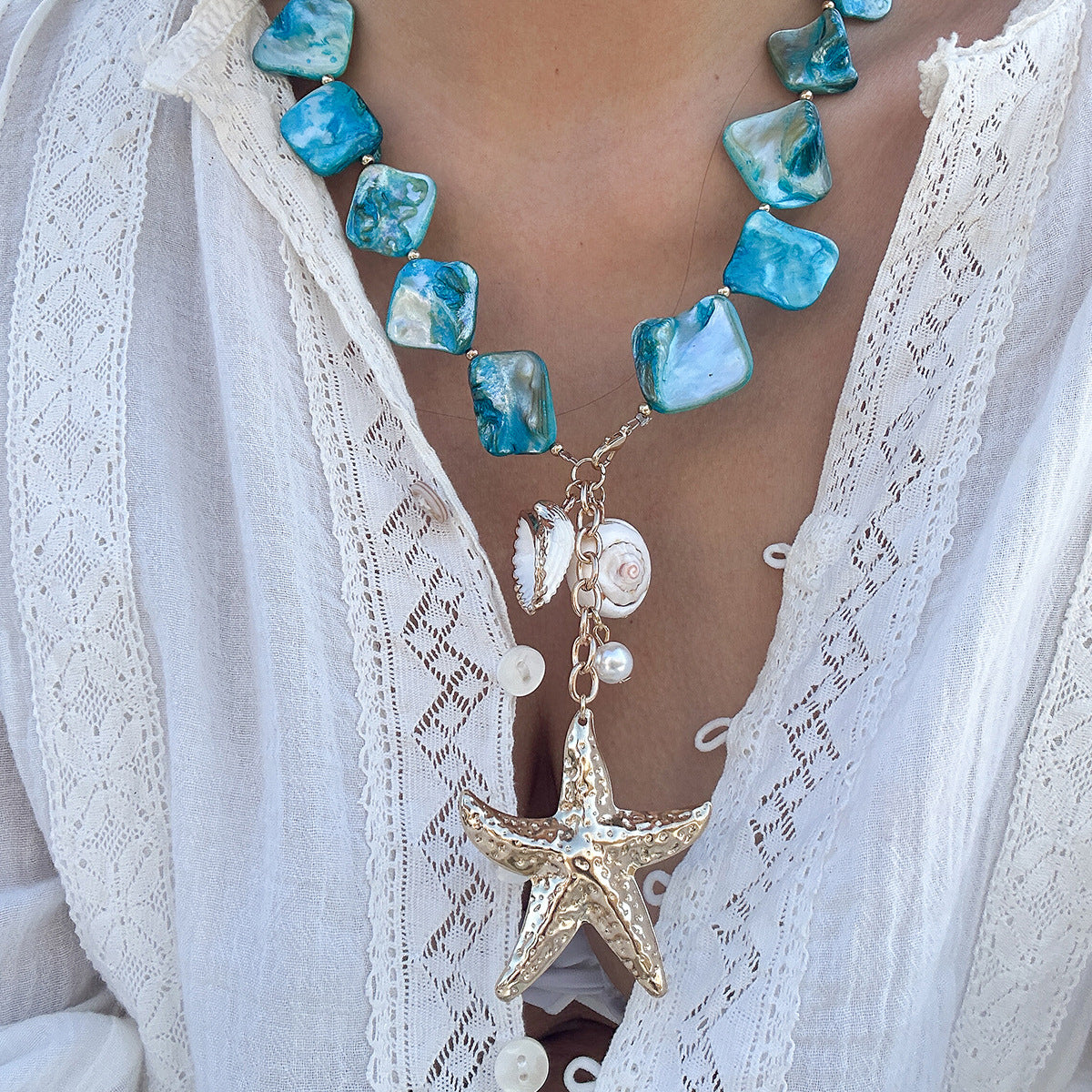 Ocean Wind Shell Piece Starfish Necklace Vacation Irregular Necklace