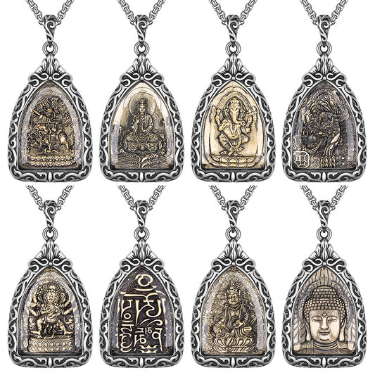 Steel Necklace - Vintage Guardian Gods Zodiac Buddha Stainless Steel Retro Design Everyday Wear