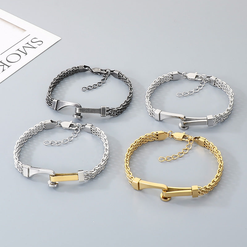 Hollow Woven Mesh Chain Design Nail Stainless Steel Men's Bracelet