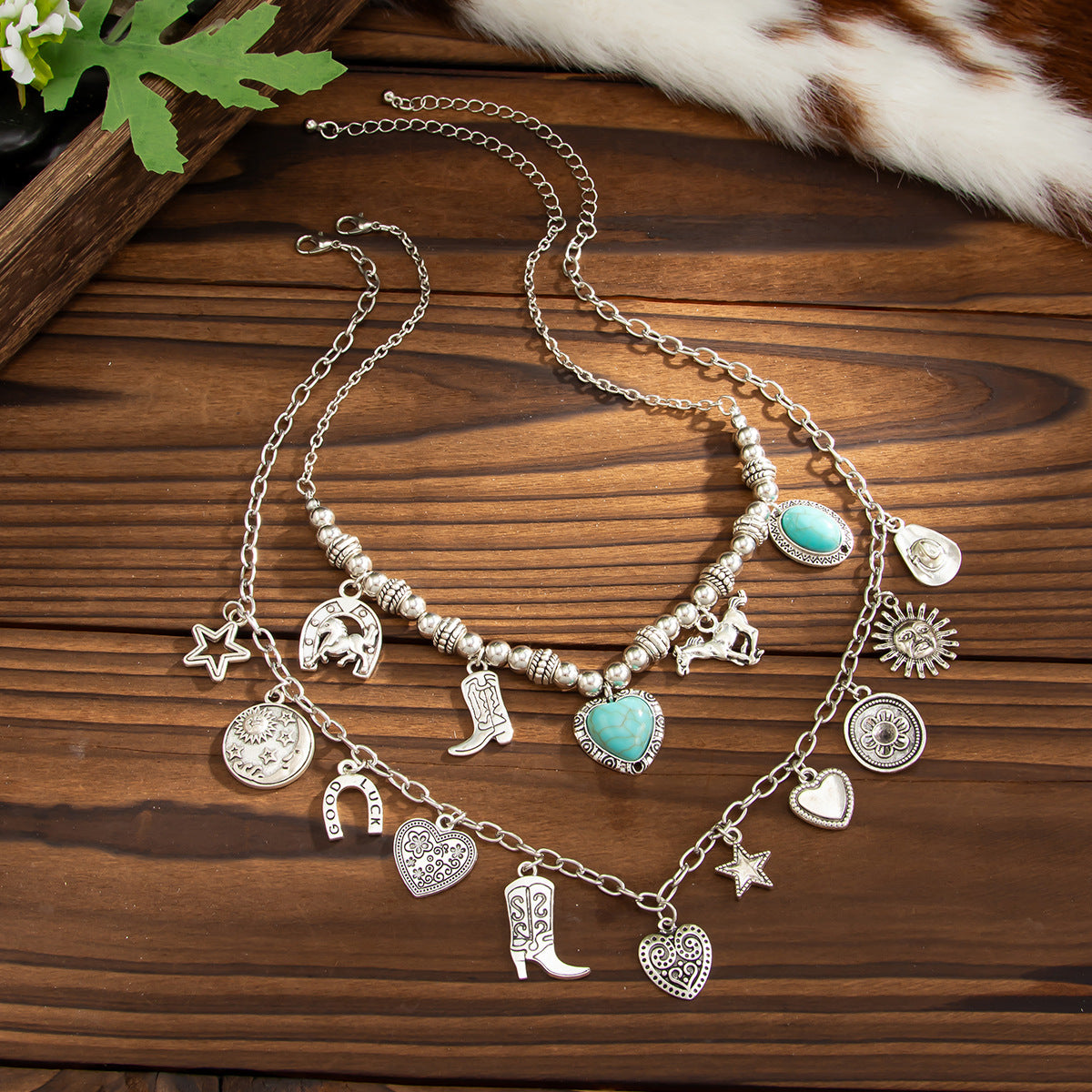 Western Bull Head Heart Pendant Necklace