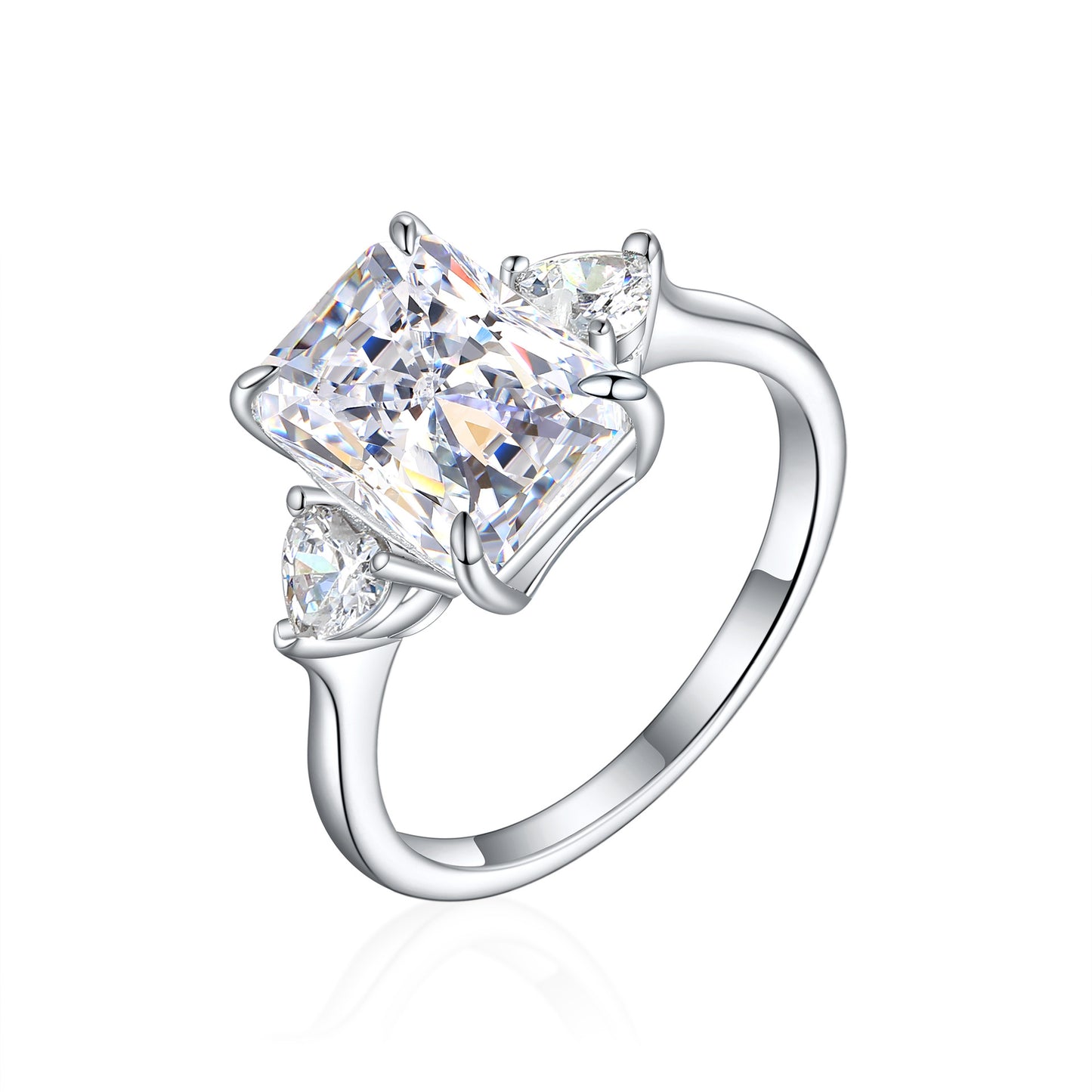 925 Sterling Silver Flame Ice Flower Cut Heart-Shaped Zircon Ring