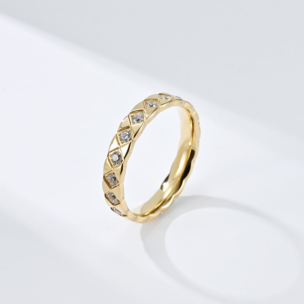 Steel Ring - Elegant Zircon Rhombus Engraving