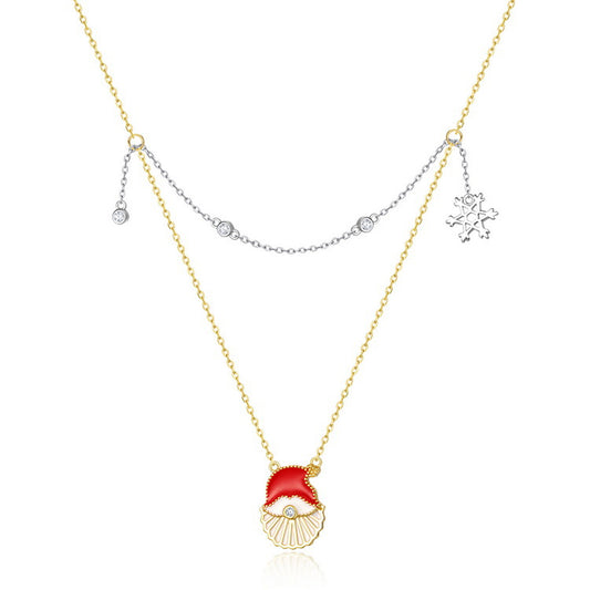 Christmas Santa Claus Pendant Snowflake Zircon Double Chain Sterling Silver Necklace