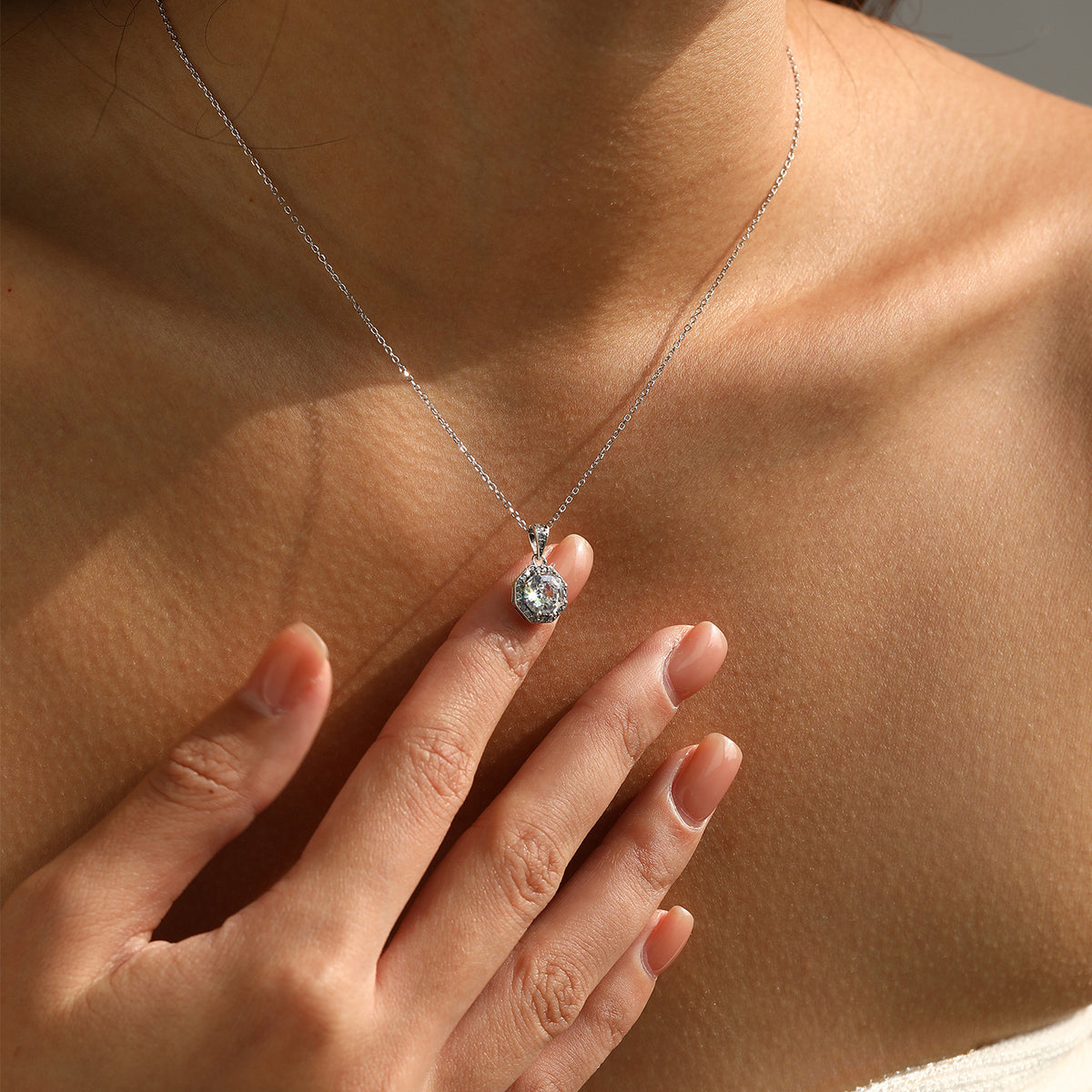 925 Sterling Silver Octagonal Zircon Necklace