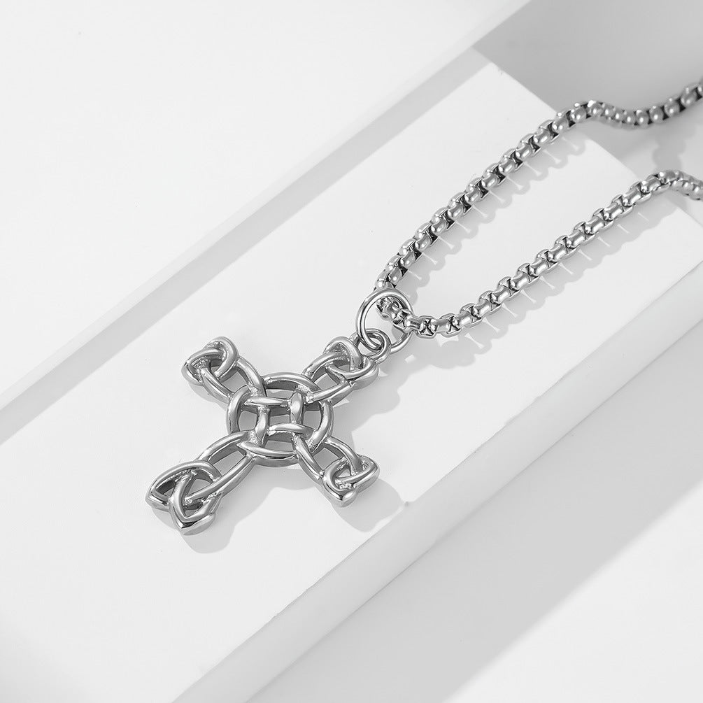Planderful Titanium Steel Cross Necklace With Nordic Celtic Knot Personalized Pendant For Him And Her