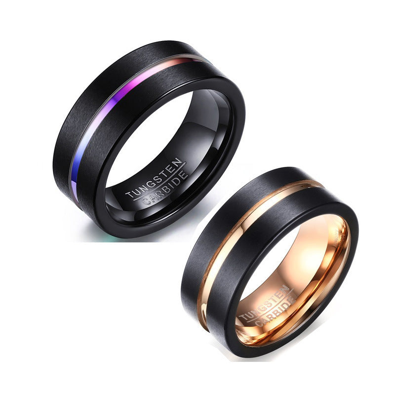 Men Rings Tungsten Steel Rose Black Groove Jewelry Wholesale