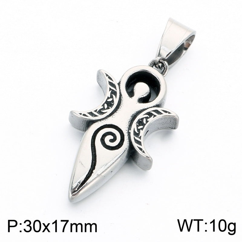 Primitive Tribe Moon Muse Totem Pendant Vintage Gothic Thorns Cross Element Stainless Steel Necklace