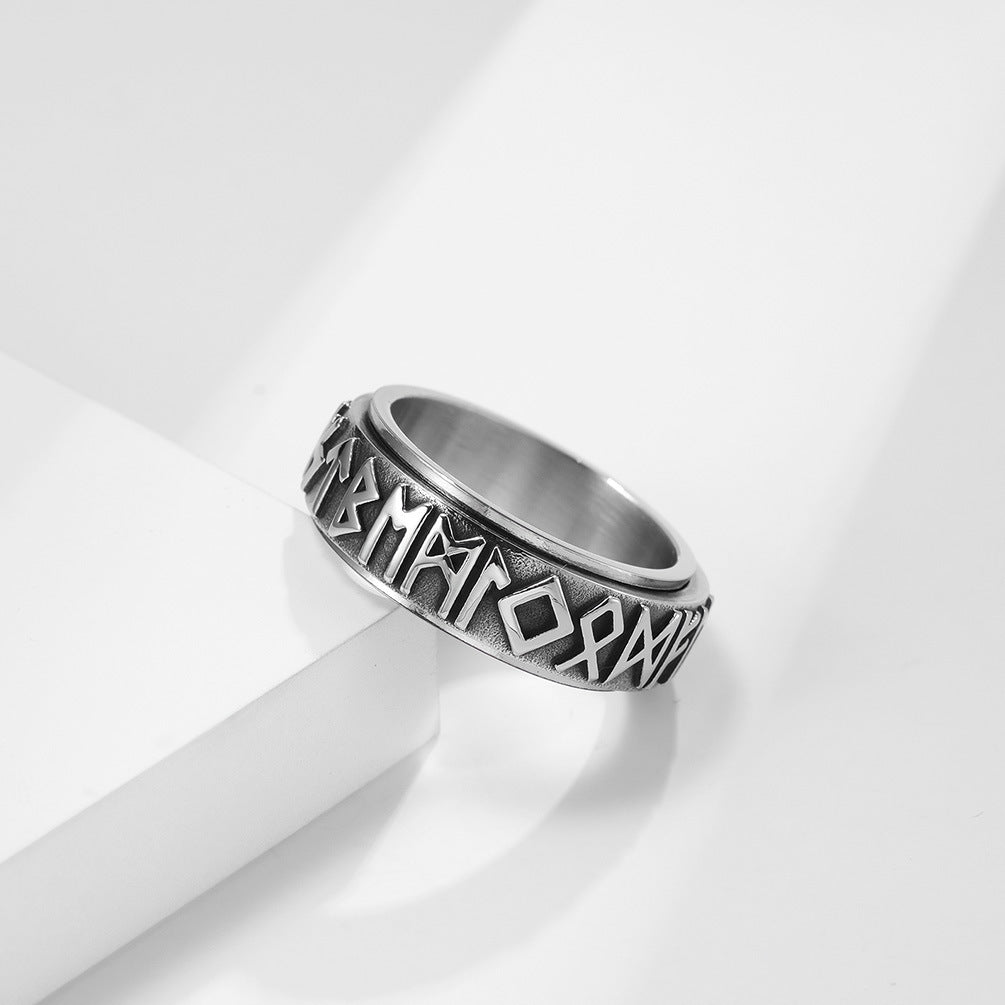 Planderful Titanium Steel Rotating Ring For Men Nordic Viking Luhn Text Decompression Jewelry